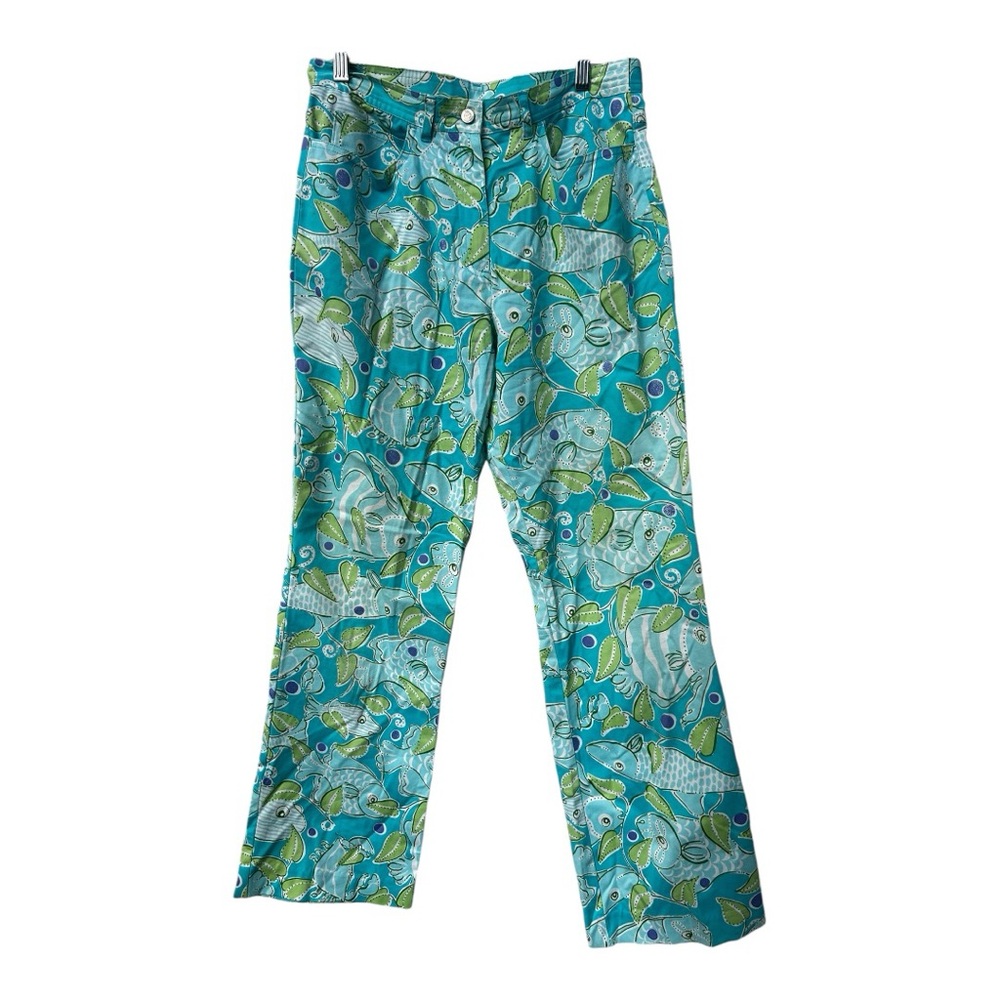 Lilly Pulitzer Teal & Green Pants Fish Pattern Size 6